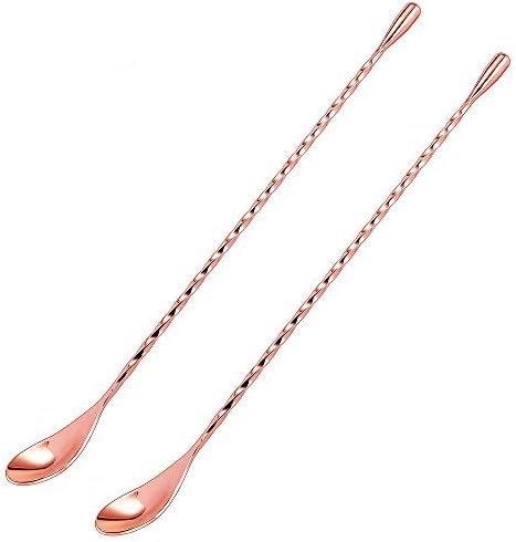 12 Inches Mixing Spoon Stainless Steel, 2 Pack Spiral Pattern Bar Spoon by DIFENLUN