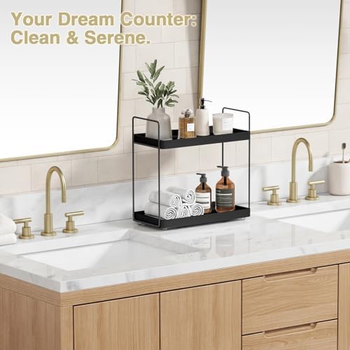 Forbena Black Bathroom Counter Organizer, Tiered Bathroom Organizer Countertop - Image 5