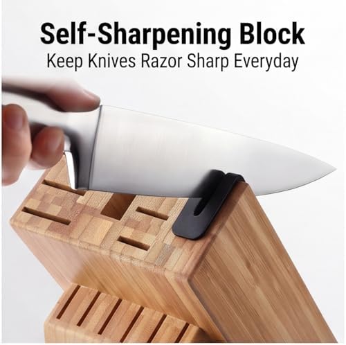 McCook Knife Set Kitchen Steel Knife Block Set w Built-in Sharpener - Image 3