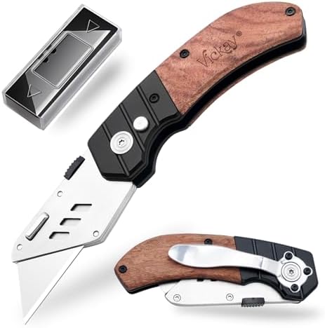 Vickay Folding Utility Knife, Heavy Duty Box Cutter, Razor Knife-Wood by Vickay