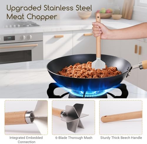 Meat Masher Stainless Steel Meat Chopper, 6-Blade Ground Beef Chopper Tool - Image 3