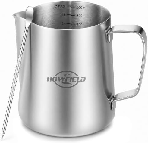 32oz Milk Frothing Pitcher, 304 Stainless Steel Latte Jug by HOWFIELD