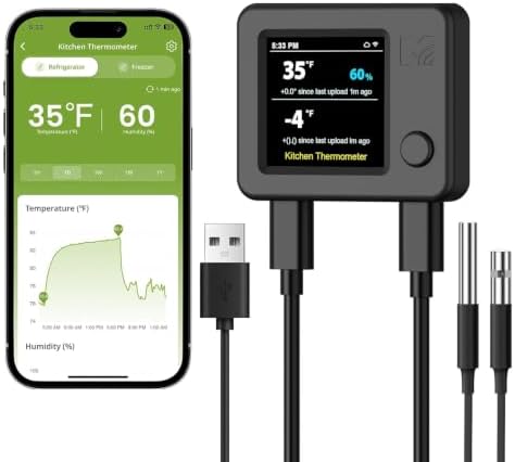 MOCREO WiFi Fridge Thermometer Hygrometer, Dual Probe, Remote Freeze Alerts by MOCREO