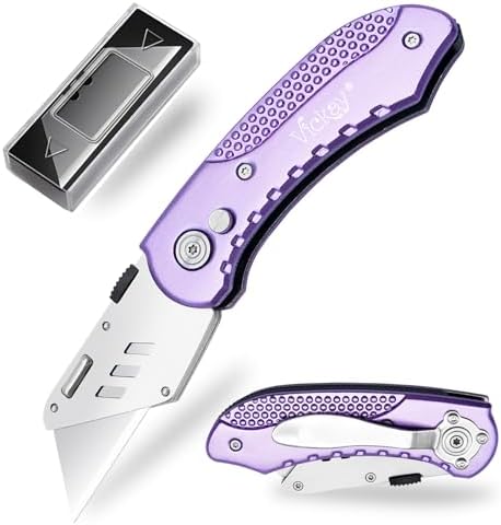 Vickay Folding Utility Knife, Heavy Duty Box Cutter Purple, Razor Knife by Vickay