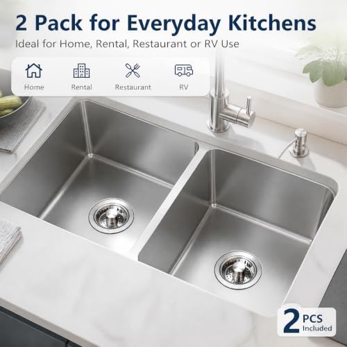 2 Pack Kitchen Sink Drain Strainer, 3 in 1 Stainless Steel Pop Up Sink Stopper - Image 7
