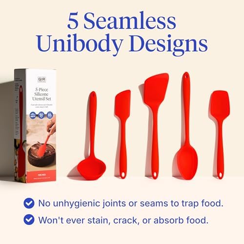 GIR: 5-Piece Silicone Essentials Kitchen Utensils Set – Fire Red - Image 3