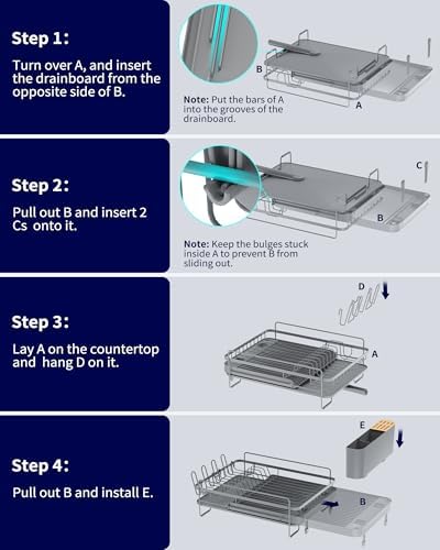 Kitsure Extendable Large Dish Drying Rack, 18.2"-25.7" L x 12.9" W - Image 6