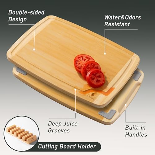 Bamboo Cutting Board Set Non Slip Feet - Image 5