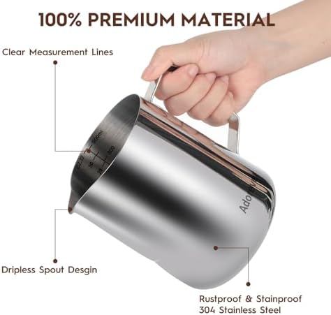 Milk Frothing Pitcher, 32oz Steaming Pitcher Stainless Steel Espresso Machine - Image 3