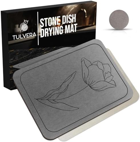 Stone Dish Drying Mat for Kitchen Counter – Diatomaceous Earth Drying Mat | by Tulvera