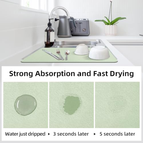 LOPNUR Large Dish Drying Mat for Kitchen Counter, Sage Green - Image 2