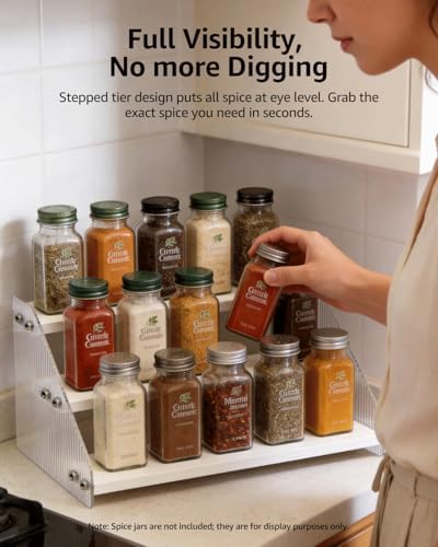 Tiered Spice Rack Organizer for Countertop & Cabinet, 3-Tier 12in Kitchen - Image 2
