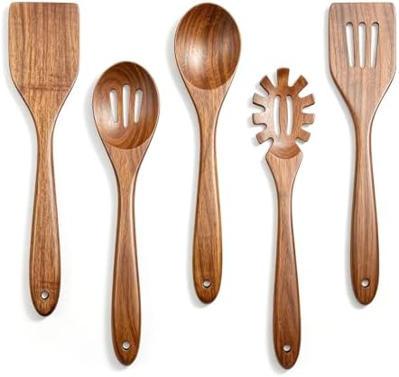 Solidith Acacia Wooden Spoons for Cooking, 5-Piece Wood Kitchen Utensil Set by Unknown