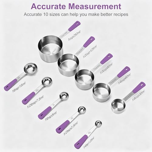 Bopei 10-Pcs Stainless Steel Measuring Cups & Spoons Set - Image 2