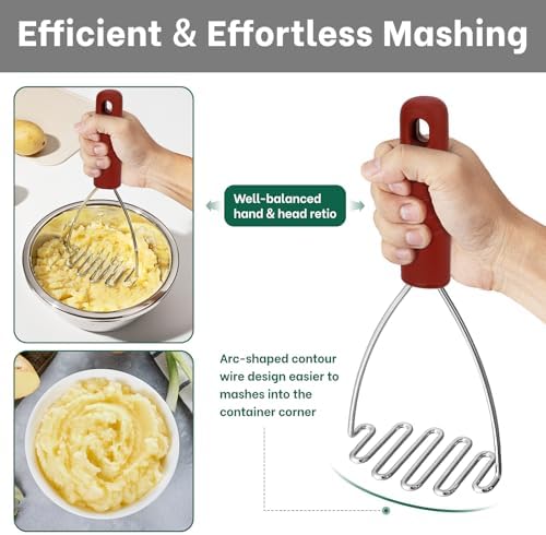 Beneno Ergonomic Soft Grip Stainless Steel Potato Masher - Image 2