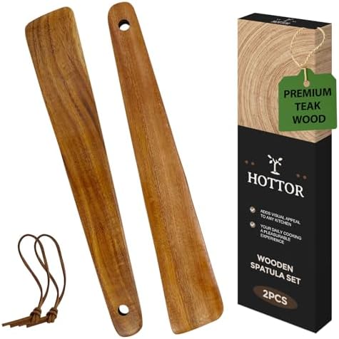 HOTTOR Wooden Spatula Set, 2 Pack Teak Spatulas by Unknown