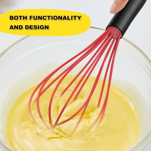 NileHome Silicone Whisk Set 8" 10" Kitchen Whisk Red - Image 4