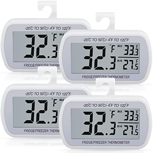 AEVETE 4 Pack Waterproof Digital Refrigerator Freezer Thermometer Large LCD by AEVETE