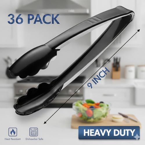 9-Inch Plastic Serving Tongs Heavy-Duty Black Tongs - Image 2