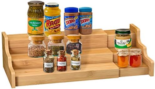 Spice Rack Kitchen Cabinet Organizer- 3 Tier Bamboo Expandable Display Shelf by ZriBamboo