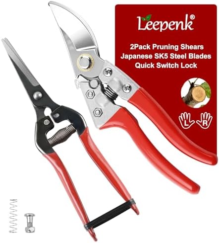 LEEPENK 2 Piece Garden Shears Set: Heavy Duty Pruning Shears by Leepenk
