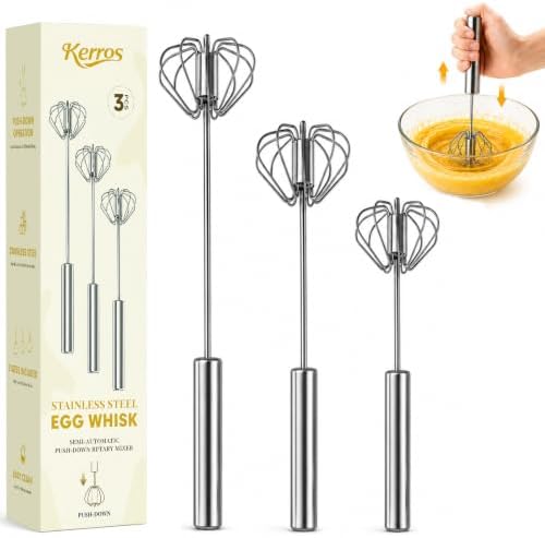 Kerros 3 Pack Semi Automatic Whisk Set, Stainless Steel Egg Beaters by Unknown