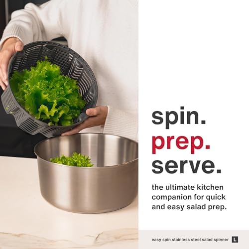 Zyliss Easy Spin Salad Spinner, 4–6 Servings, Stainless Steel - Image 2