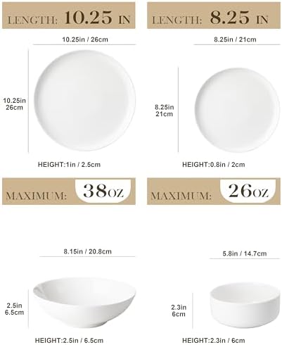 MALACASA 24 Pcs Porcelain Plates and Bowls Sets, Dinnerware Set - Image 2