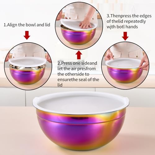 Rainbow Mixing Bowls with Lids Set of 7, Stainless Steel Nesting Bowl with - Image 3