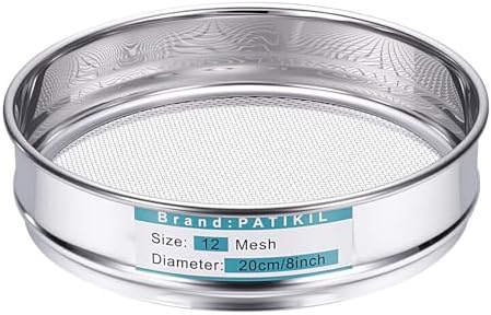 PATIKIL 12 Mesh Lab Sieve, 7.9" Diameter Sifting Screen 304 Stainless Steel by PATIKIL