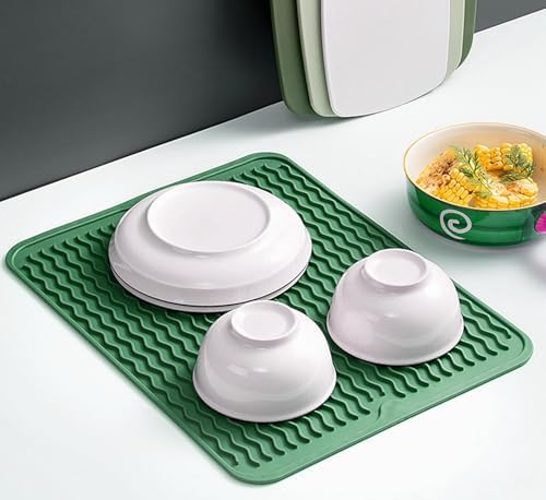 Silicone Dish Drying Mat, Non-Slip Easy Clean Sink Mat, Dark Green - Image 4