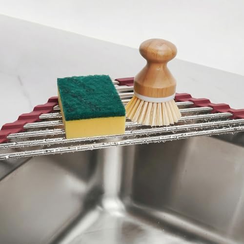 Tomorotec Triangle Roll Up Dish Drying Rack 304 Stainless Steel Wine Red - Image 3