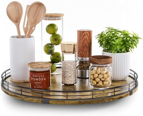 Lazy Susan Turntable Organizer for Table Top, 16’’ Round Wooden Lazy Susan for by HGF