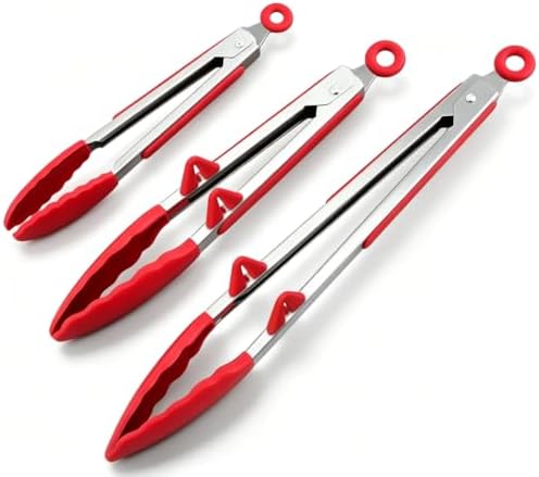 Kitchen Tongs for Cooking with Silicone Tips, 3 Size Serving Tongs by TOWINGO