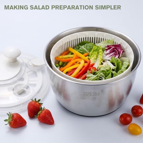 Greentainer 5.3QT Stainless Steel Salad Spinner, Hand-cranked Lettuce Spinner - Image 7