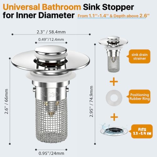 Bathroom Sink Drain Strainer Hair Catcher, Pop Up Universal Sink Drain Stopper - Image 2