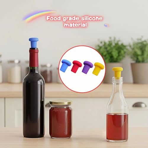 Reusable Silicone Wine Stoppers, 4 Pack Airtight Leak-Proof Bottle Sealer - Image 2