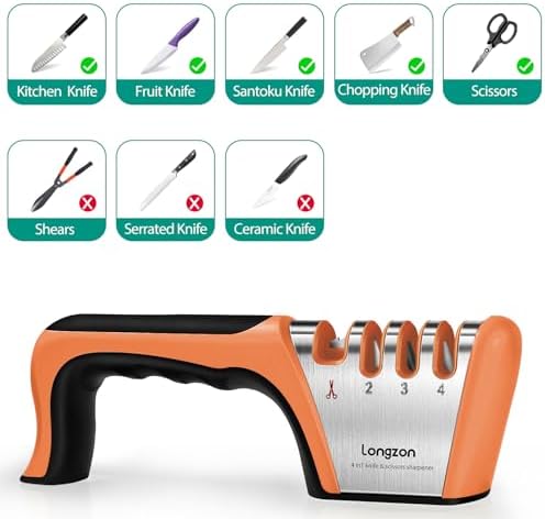 Longzon 5-in-1 Knife Sharpener 4 Stage and Cut-Resistant Glove - Image 3