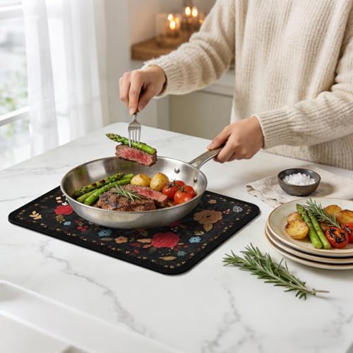Dish Drying Mat for Kitchen Counter 12x20 Inch, Boho Quick Dry Coffee Mat - Image 5