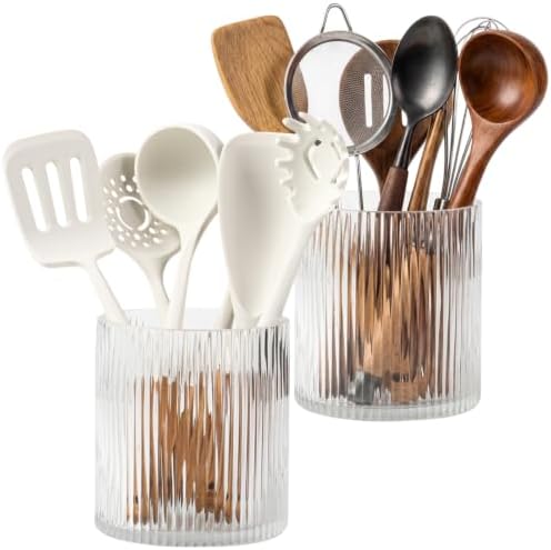 Clear Utensil Holder, 6.3" Glass Kitchen Utensil Holder by FERAHI