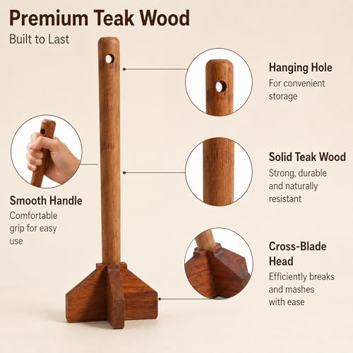Wooden Meat Chopper for Ground Beef, Hamburger Masher Works - Image 5