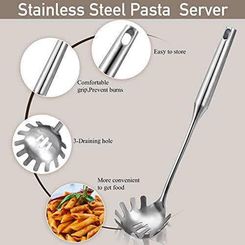Patelai Stainless Steel Spaghetti Spoon and Pasta Tongs Set, Long Handle Noodle - Image 4