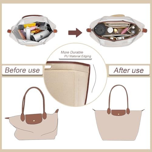 Felt Purse Organizer Insert for Longchamp Le Pliage L Bag Handbag Leather edge - Image 3