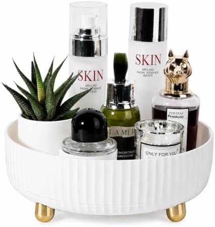 360 Rotating Makeup Perfume Organizer Skincare Tray, Small Ivory White by Anyoifax