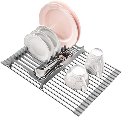 Roll Up Dish Drying Rack, 17.1”x13.1”, Build-in Plate Rack by EMIERAI