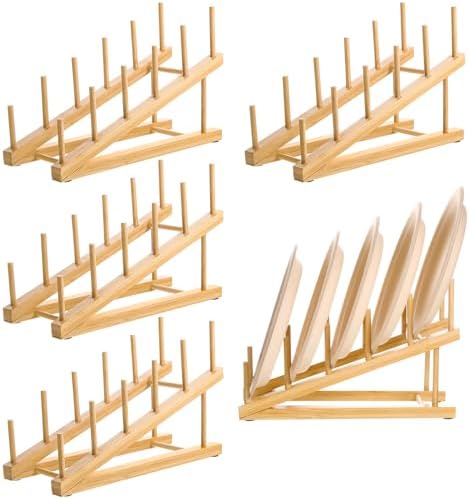 5 Pack Wooden Dish Rack Wooden Plate Stands by Unknown