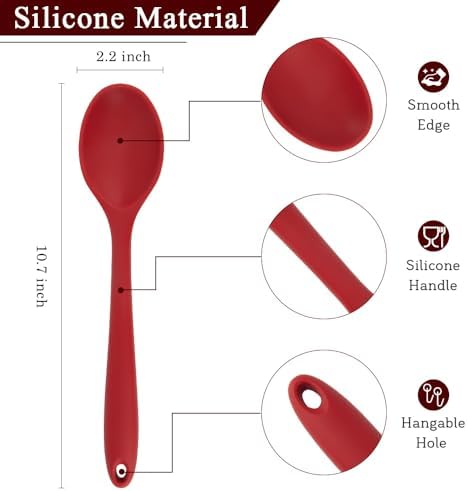 Cooking Spoon 2Pcs Red Large Serving Spoons 10.8'' Heat Resistant Silicone Spoon - Image 3