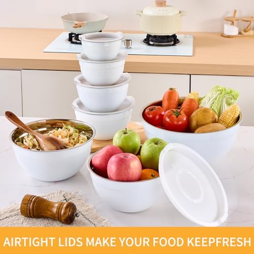 White Mixing Bowls with Airtight Lids, Stainless Steel Nesting Mixing Bowls Set - Image 6