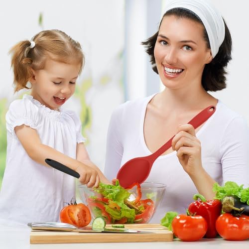 Cooking Spoon 4Pcs Red Black Large Serving Spoons Large Heat Resistant Silicone - Image 4