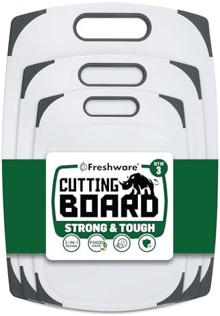 Plastic Cutting Boards for Kitchen, Cutting Board Set of 3, Juice Grooves by Freshware
